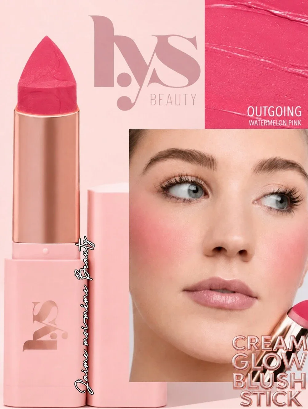 LYS BEAUTY Cream Glow Blush Stick - Outgoing - Watermelon Pink Hot Pink